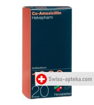 CO Амоксициллин Хелвефарм 1000 мг 20 таблеток покрытых оболочкой 1000 мг 20