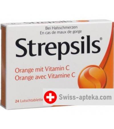 Стрепсилс апельсиновые с Витамином С 24 пастилок