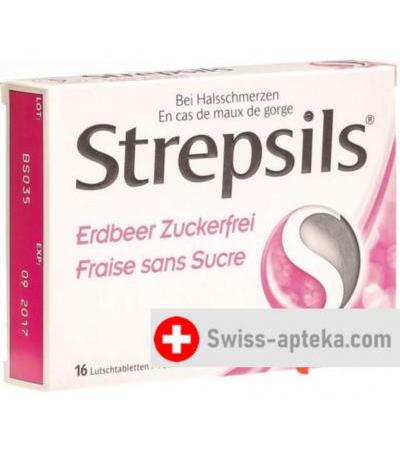 Стрепсилс клубника без сахара 16 пастилок 