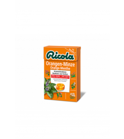 RICOLA Orangen-Minze Bonbons o Zucker Box 50 g