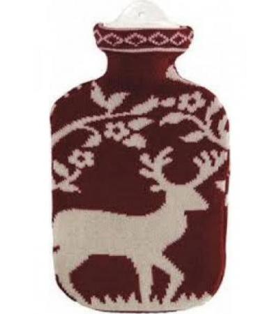 SÄNGER Wärmflasche 2l Strickbezug rot Hirsch